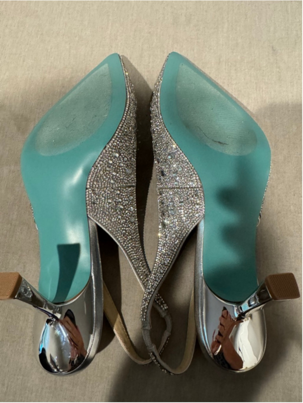 Women's Betsey Johnson Crystal RhinestoneSlingback Heels Size 11 Silver Blue - Picture 9 of 12